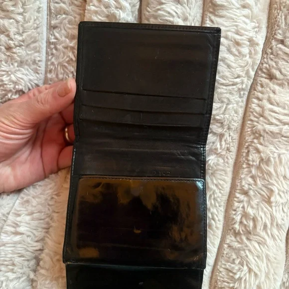 CHANEL Glossy Black Wallet with Silver Logo